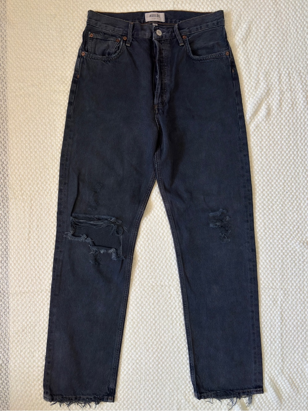 AGOLDE 90s Pinch Waist High Rise Straight Jeans Size 28 Distressed Denim